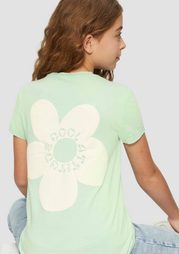 s.Oliver Baumwollshirt mit Used-Effekt und Rückenprint - ozeangrün
