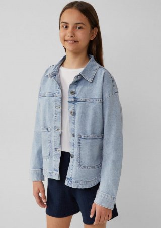 s.Oliver Oversized Jeansjacke mit Used-Effekt - blau