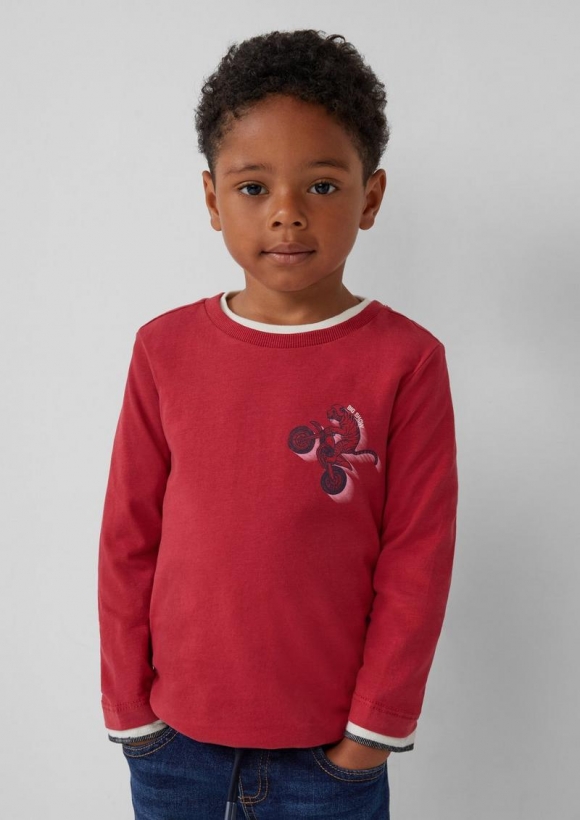 s.Oliver Jersey-Longsleeve mit Frontprint - korallrot