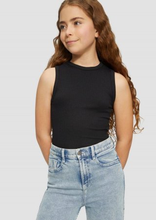 s.Oliver Verkürztes Slim-Fit-Top mit Rippstruktur - schwarz