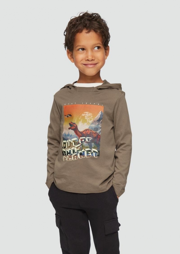 s.Oliver Kapuzenshirt mit Glow-in-the-dark-Print - cognac