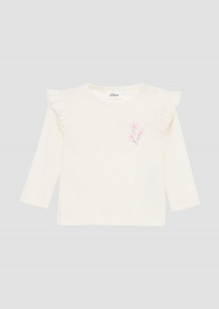 s.Oliver Weiches Langarmshirt aus elastischer Rippware mit Stickerei - ecru