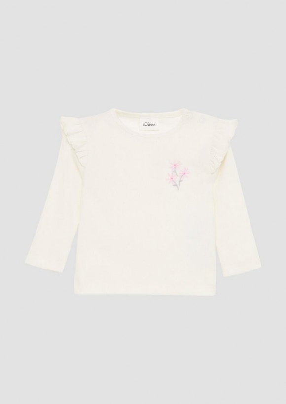 s.Oliver Weiches Langarmshirt aus elastischer Rippware mit Stickerei - ecru