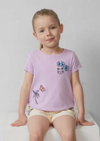 s.Oliver T-Shirt im O-Shape mit Stickerei und gesmoktem Saum - flieder