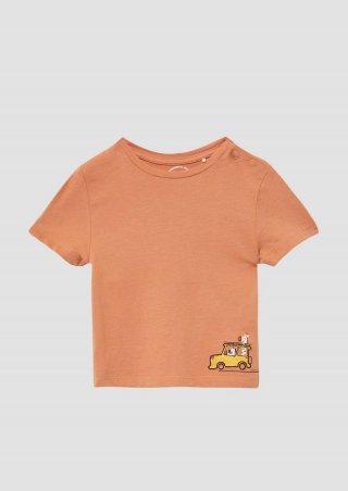 s.Oliver Baumwoll-T-Shirt mit Print und Stickerei - bernstein