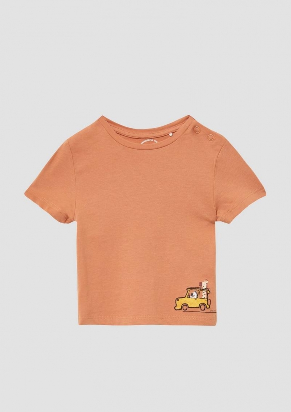 s.Oliver Baumwoll-T-Shirt mit Print und Stickerei - bernstein
