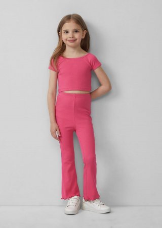 s.Oliver Gerippte Leggings mit Flared Leg und All-over-Print - pink