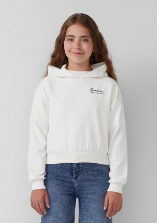 s.Oliver Cropped Kapuzensweater im Oversize-Shape mit Rückenprint - creme