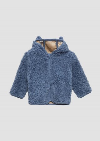 s.Oliver Teddyplüsch-Jacke mit Öhrchen und bedrucktem Futter - blau