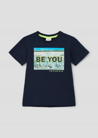s.Oliver T-Shirt mit gummiertem Print - navy