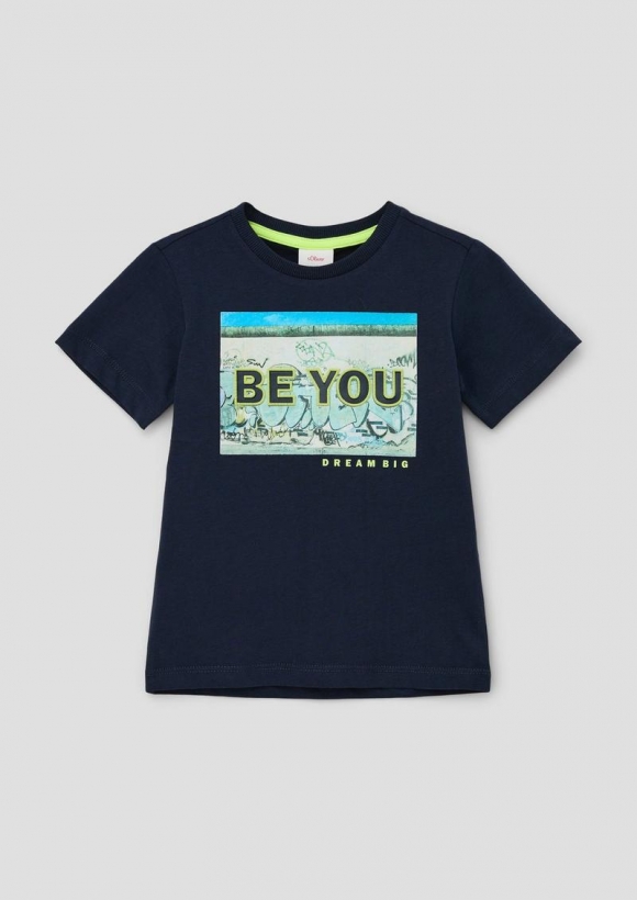 s.Oliver T-Shirt mit gummiertem Print - navy