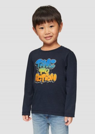 s.Oliver Weiches Longsleeve mit strukturiertem Grafik-Print - navy