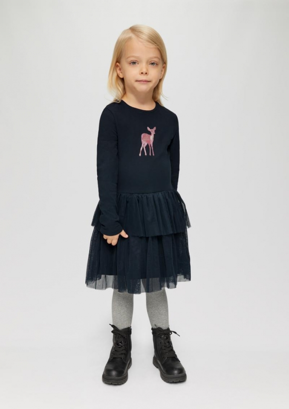 s.Oliver Volantkleid mit Glitzerprint - navy