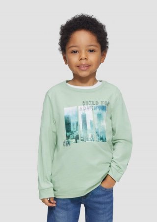 s.Oliver Weiches Jersey-Longsleeve mit Fotoprint und Rippbündchen - salbeigrün