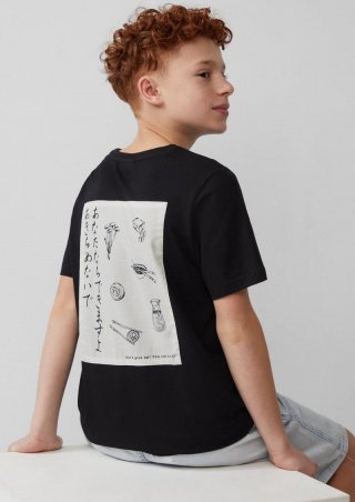 s.Oliver T-Shirt mit Stickerei und Rücken-Print - schwarz