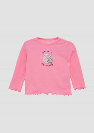 s.Oliver Baumwoll-Longsleeve mit Frontprint und Rollsaum - pink
