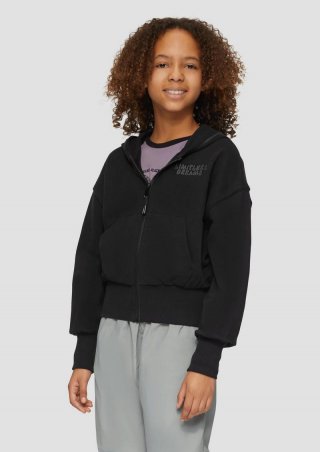 s.Oliver Sweatjacke im Boxy-Schnitt mit Glitzer-Stickerei - schwarz