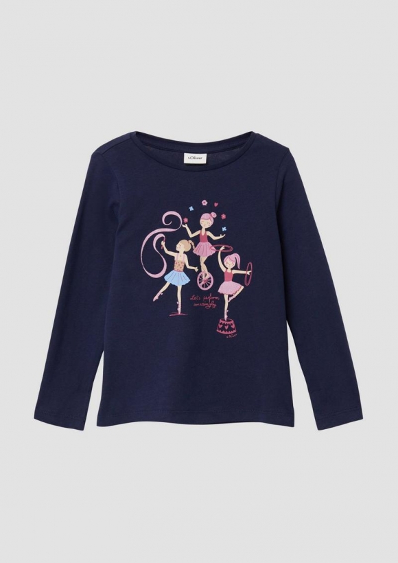 s.Oliver Longsleeve im Regular Fit mit Glitzerprint - tiefblau