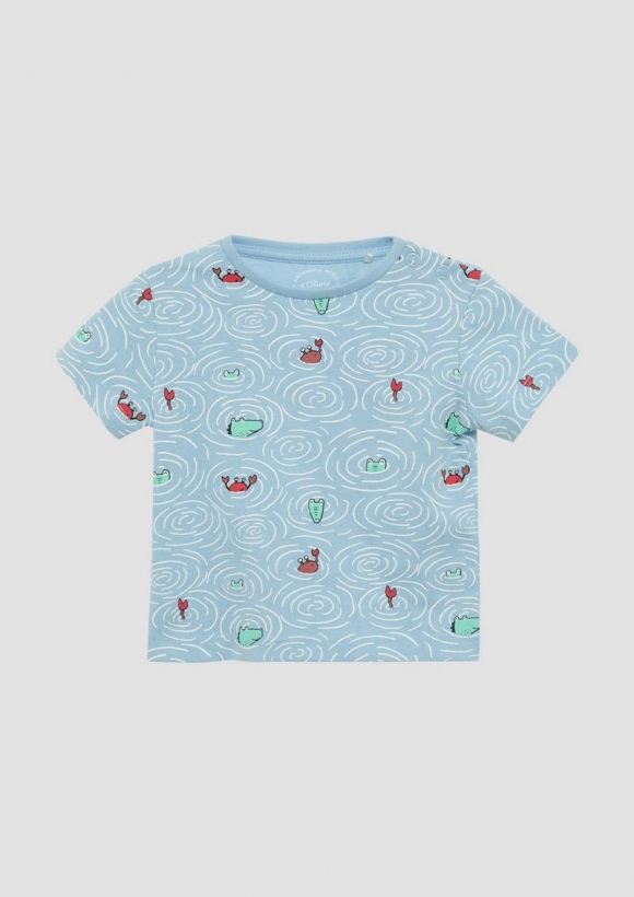 s.Oliver Weiches Jersey-T-Shirt aus Baumwolle mit All-over-Print - himmelblau