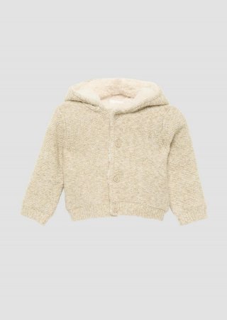 s.Oliver Kapuzen-Strickjacke mit Öhrchen und Teddyfutter - sandstein