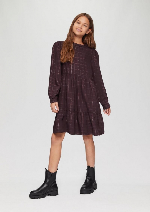 s.Oliver Kurzes Kleid im A-Shape mit Rüschenkragen - lila