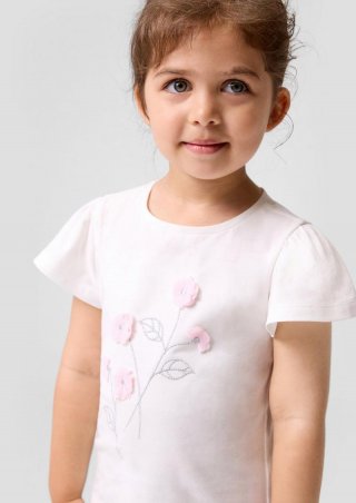 s.Oliver Shirt mit Metallic-Garn-Stickerei und Blumenapplikation - weiß