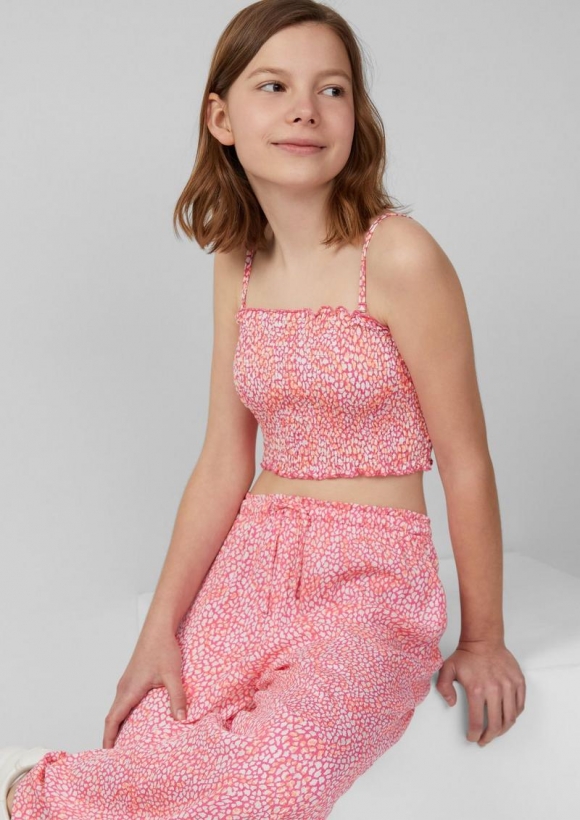 s.Oliver Gesmoktes Crop-Top mit abnehmbaren Spaghettiträgern - weiß