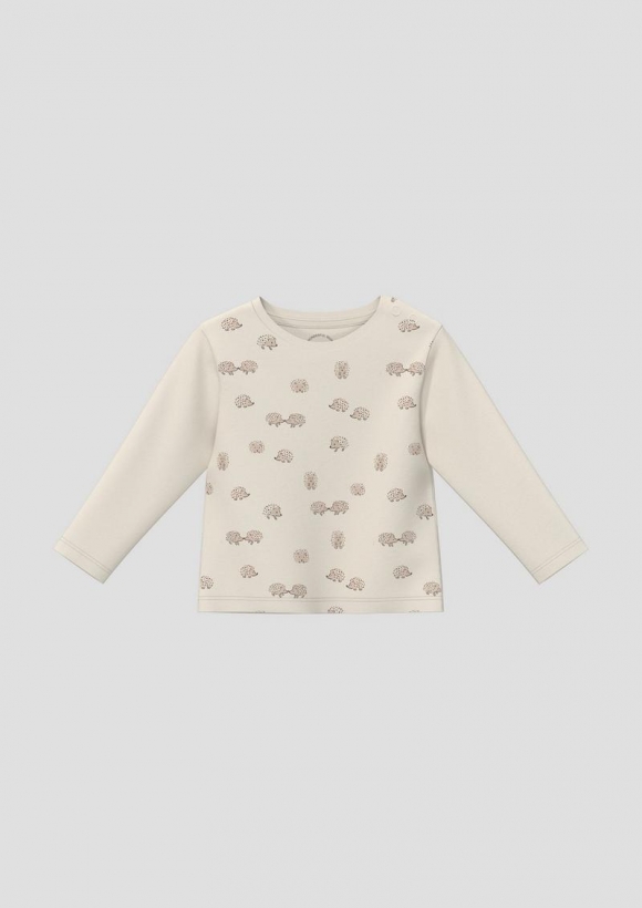 s.Oliver Unisex Baumwoll-Shirt mit Igel-Print - helles beige