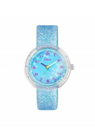 s.Oliver Blaue Armbanduhr mit Glitzer-Kunstlederband - blau