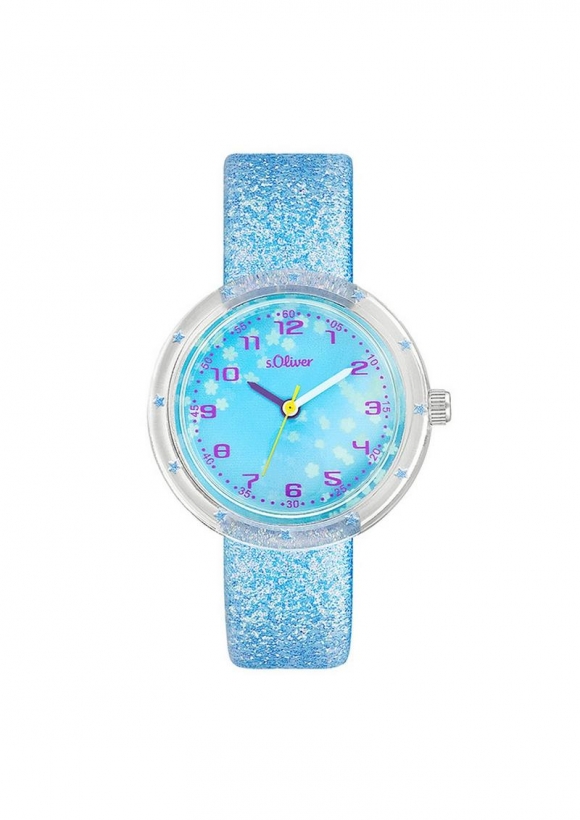 s.Oliver Blaue Armbanduhr mit Glitzer-Kunstlederband - blau