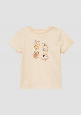s.Oliver T-Shirt mit Ärmelumschlag und Frontprint - hellgelb