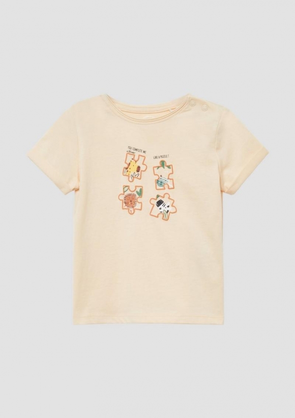 s.Oliver T-Shirt mit Ärmelumschlag und Frontprint - hellgelb