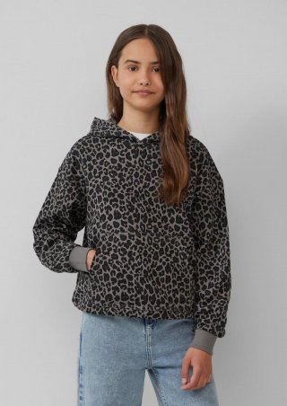 s.Oliver Kapuzensweatshirt mit Leo-Print - dunkelgrau