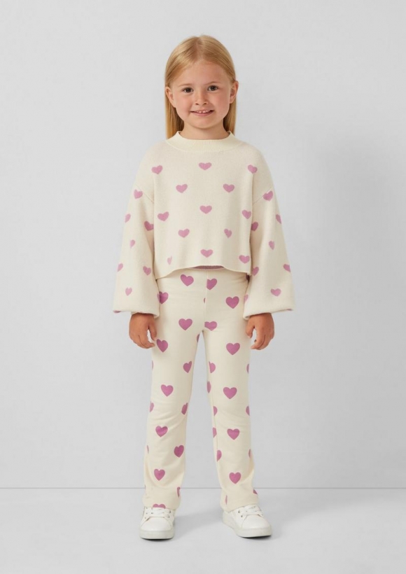s.Oliver Flared-Leggings mit Glitzerbund und Print - helles beige