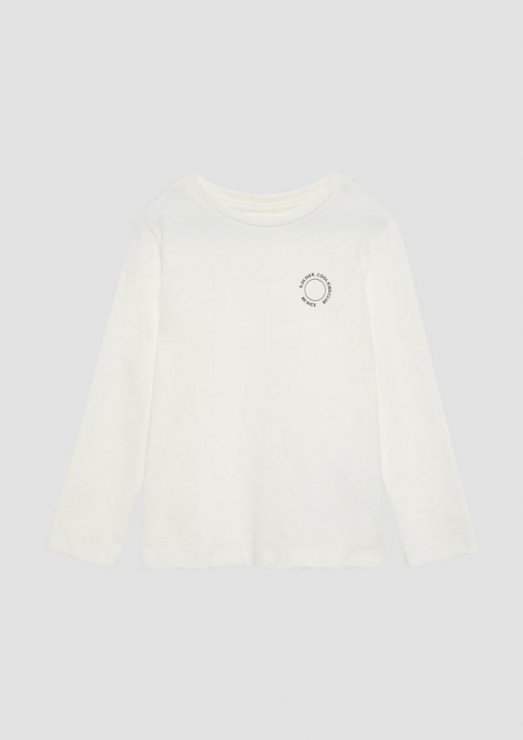 s.Oliver Unisex Longsleeve aus Baumwolle mit kleinem Print-Detail - creme