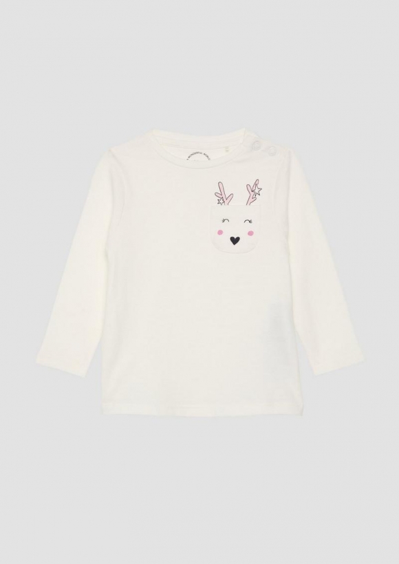 s.Oliver Longsleeve mit aufgesetzter Brusttasche und Print - ecru