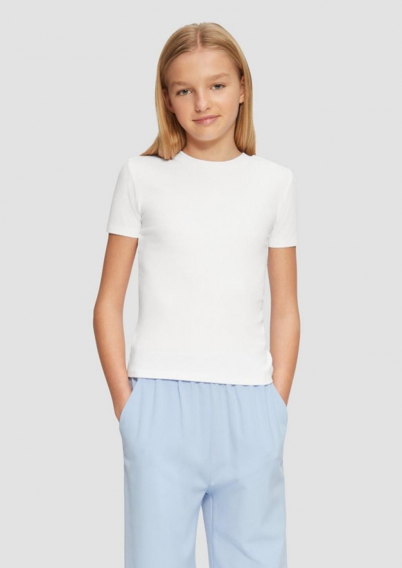 s.Oliver Geripptes Slim-Fit-Shirt aus Viskosemix - weiß