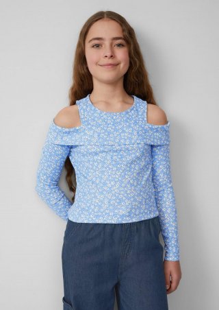 s.Oliver Enges Shirt aus Rippware mit Off-Shoulder-Ausschnitt - himmelblau