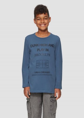 s.Oliver Langarmshirt mit gummiertem Frontprint - blau