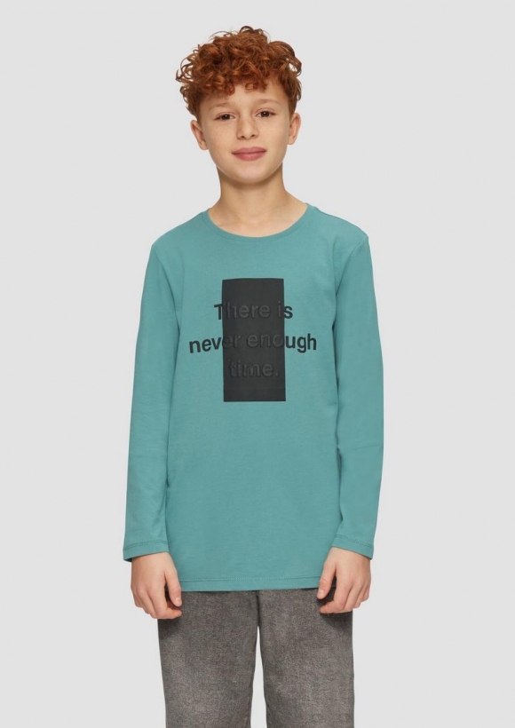 s.Oliver Jersey-Longsleeve mit gummiertem 3D-Print - petrol