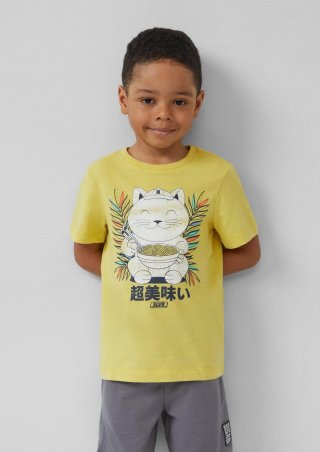 s.Oliver Baumwoll-T-Shirt mit Frontprint und verlängertem Rückenteil - gelb