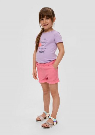 s.Oliver Shorts mit Crêpestruktur und Volants - pink