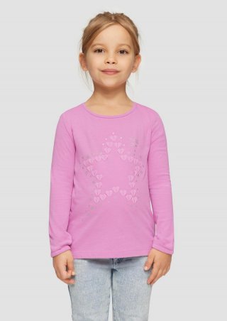 s.Oliver Langarmshirt mit Glitter-Print und Chiffon-Applikation - pink
