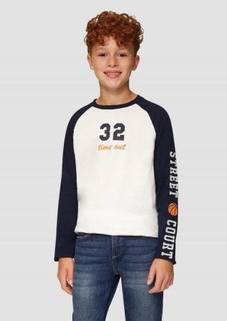 s.Oliver Langarmshirt mit Kontrastärmeln und Print - navy