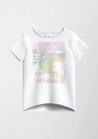 s.Oliver Baumwollshirt mit Glitzerprint - weiß