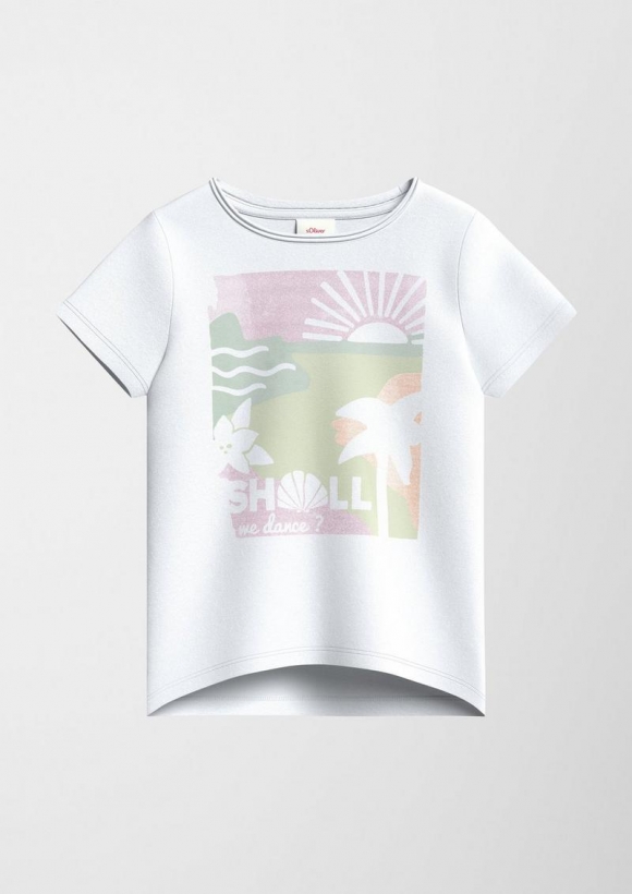 s.Oliver Baumwollshirt mit Glitzerprint - weiß