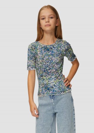 s.Oliver T-Shirt im Slim Fit mit Ajourmuster und Rollsaum - creme