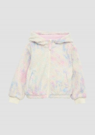 s.Oliver Kapuzenjacke aus Teddyplüsch mit Rippbündchen - wollweiß