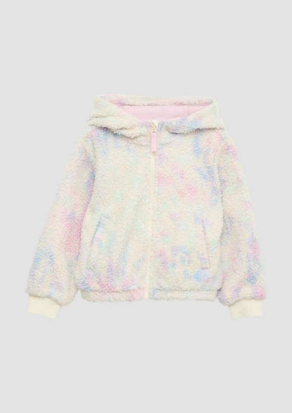 s.Oliver Kapuzenjacke aus Teddyplüsch mit Rippbündchen - wollweiß