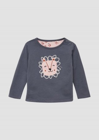 s.Oliver Longsleeve mit Applikation und abgerundetem Saum - schiefergrau